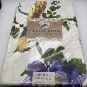 Valentina Spillproof Wrinkle Resistant Oblong Tablecloth Floral Birds Spring New